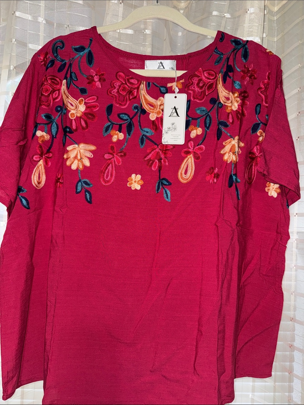 Embroidered Floral red  Women's Top